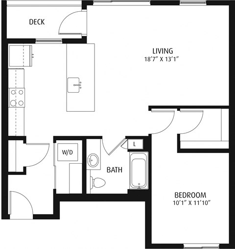 Floor plan for 1 bed, 1 bath, 817 sqft